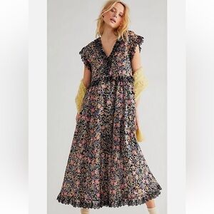 FREE PEOPLE Milania Floral Maxi Dress - Dark Combo - M